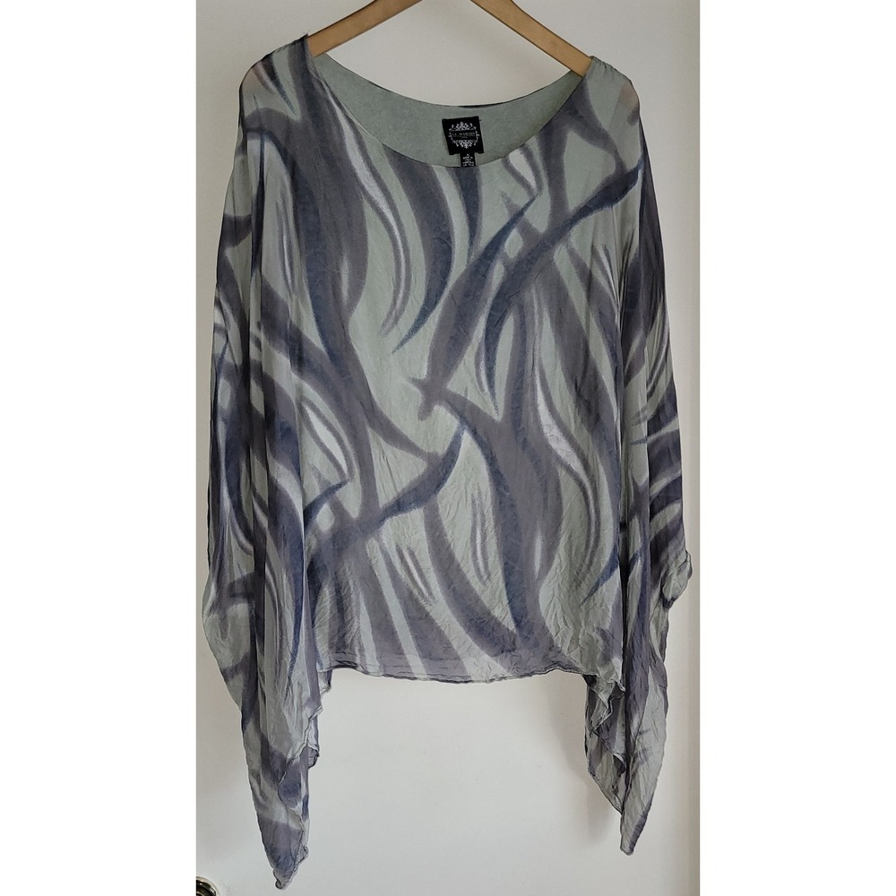 Le Marais Paris Blouse XL Grey Silk Abstract Women Resort Luxury